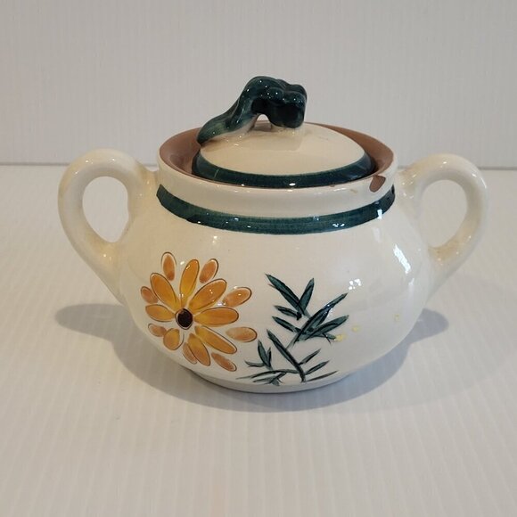 Vintage STANGL Pottery Mid Century Modern SUGAR BOWL Lid Garden Flower Trenton - Picture 2 of 13